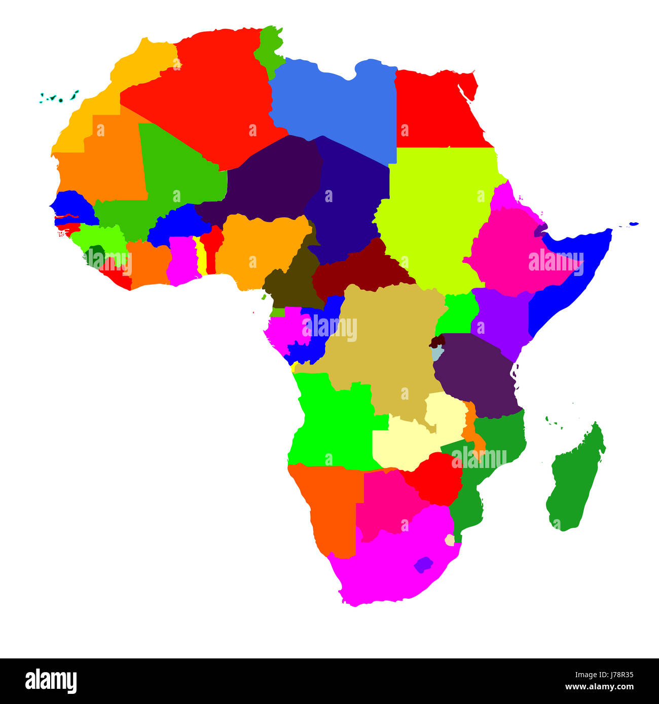 Africa a colori illustrazione mappa colore atlas mappa del mondo africa a colori Foto Stock
