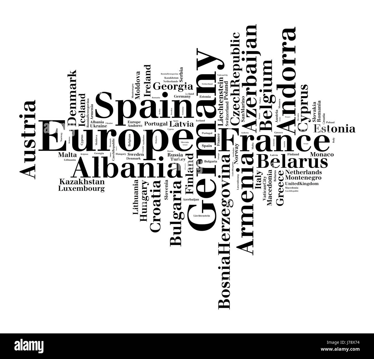 Paesi in Europa parola concetto di cloud Foto Stock