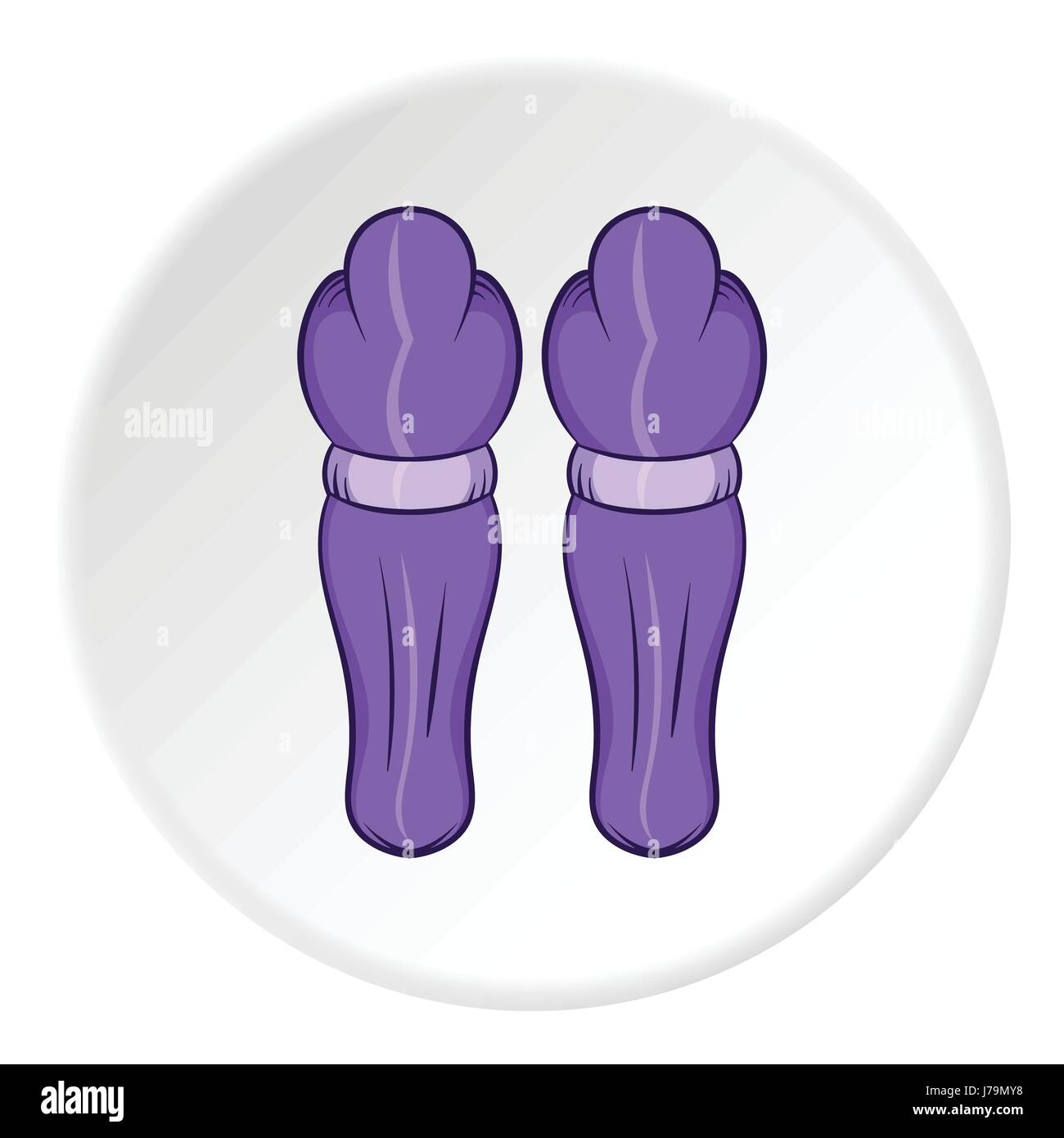 Hockey ginocchiere icona in stile cartoon isolato sul cerchio bianco sullo sfondo. Simbolo di abbigliamento illustrazione vettoriale Illustrazione Vettoriale