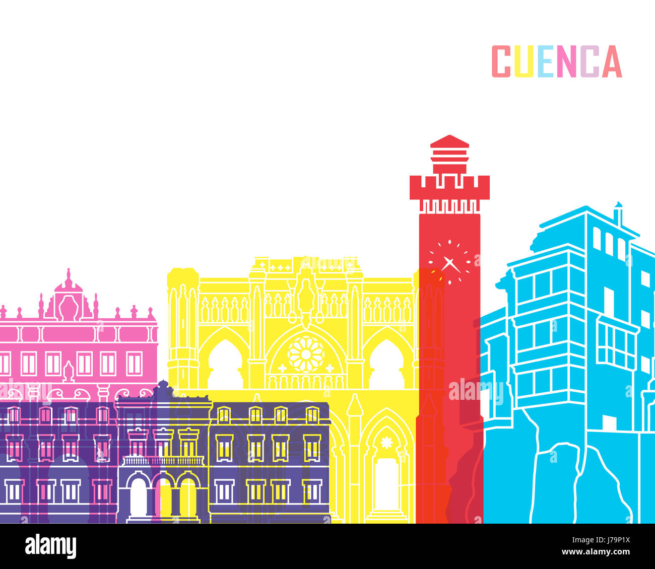 Cuenca skyline pop in modificabile file vettoriali Foto Stock