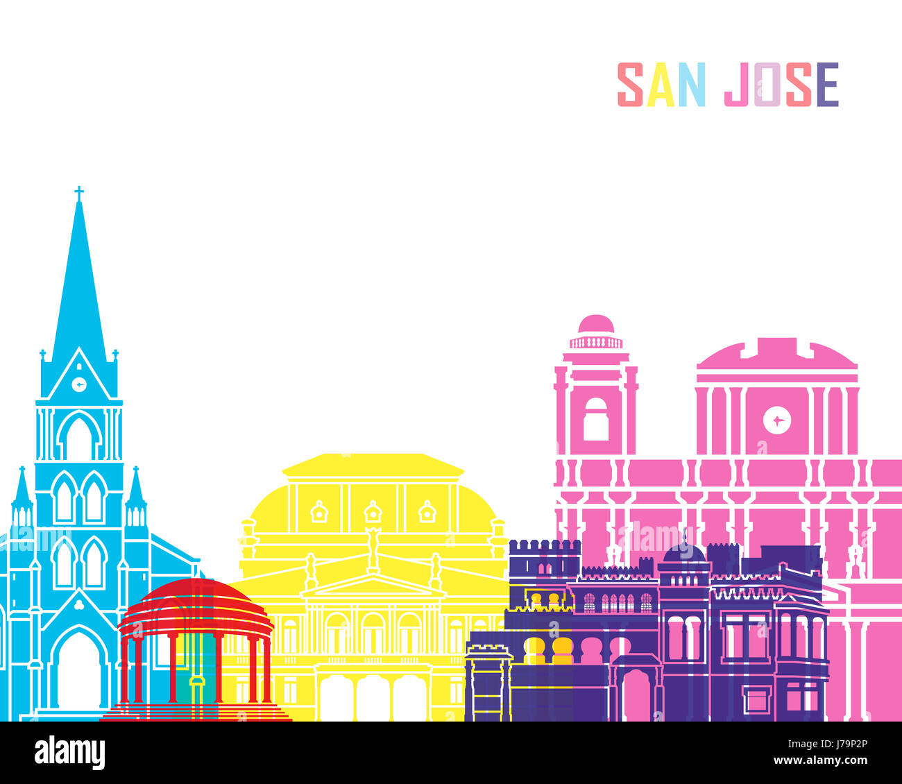 San Jose CR skyline pop in modificabile file vettoriali Foto Stock