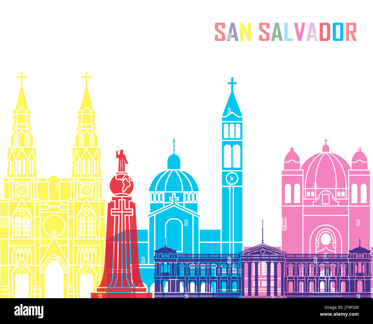 San Salvador skyline pop in modificabile file vettoriali Foto Stock