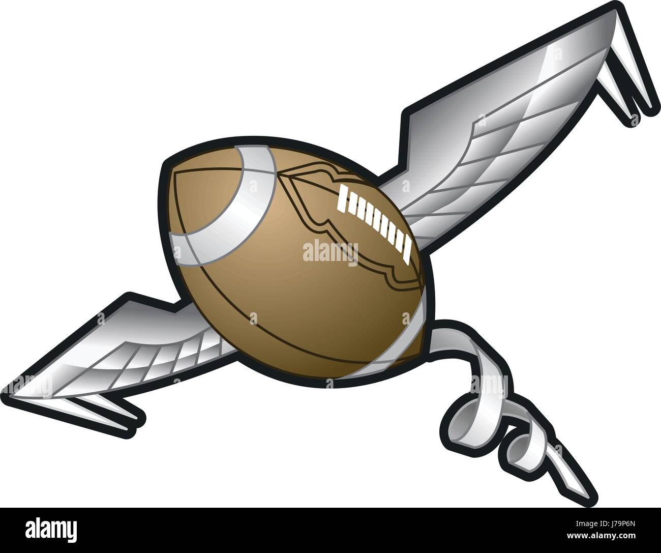 Vector cartoon clip art illustrazione di un aumento vertiginoso dei calcio con ali battenti attraverso l'aria. Illustrazione Vettoriale