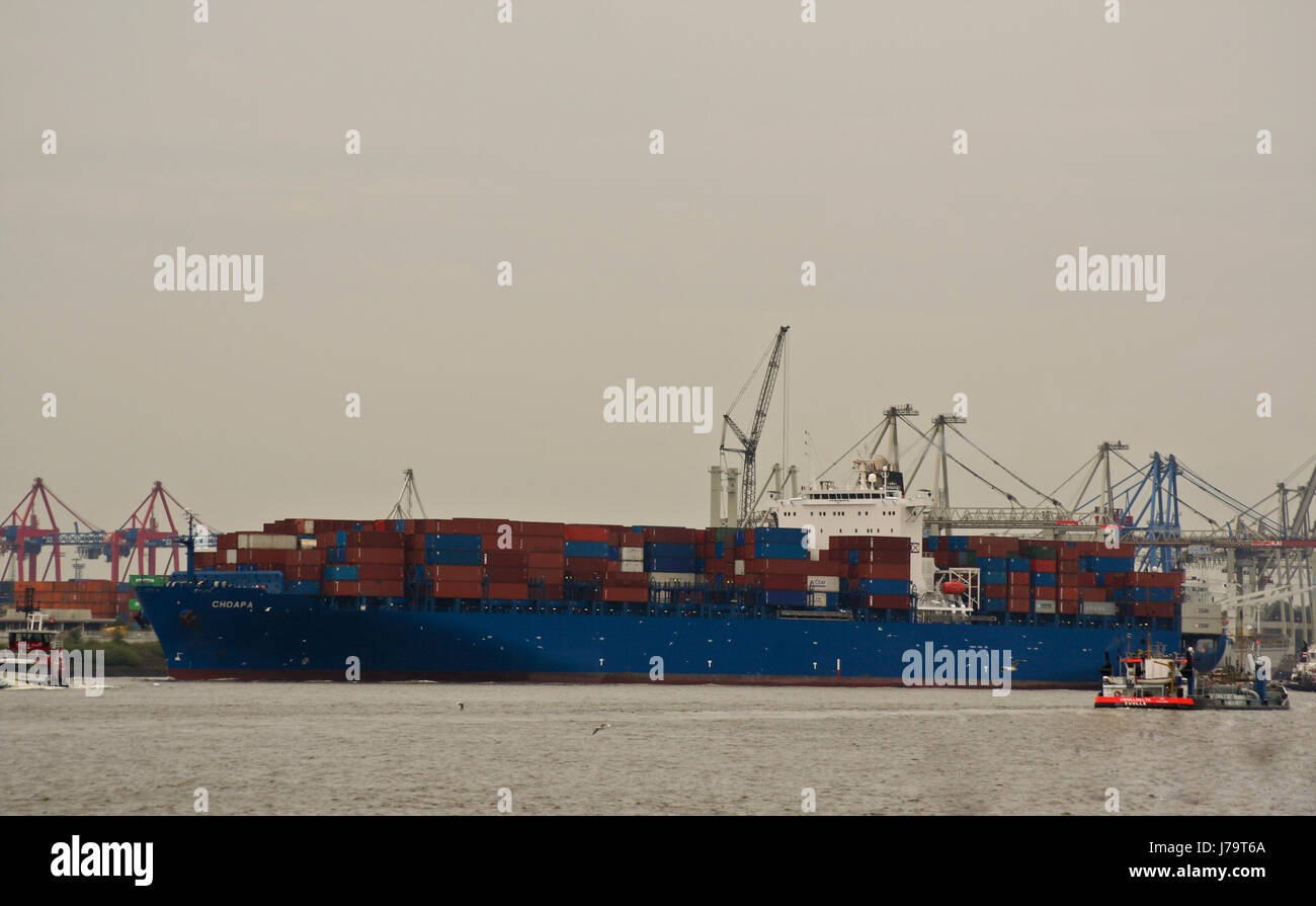 Industria del trasporto del traffico container del porto di nave città anseatica porti Foto Stock