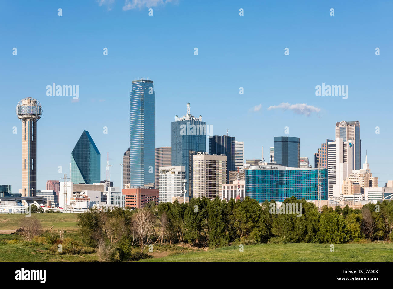 Stati Uniti d'America, Texas, Dallas, skyline con Reunion Tower Foto Stock