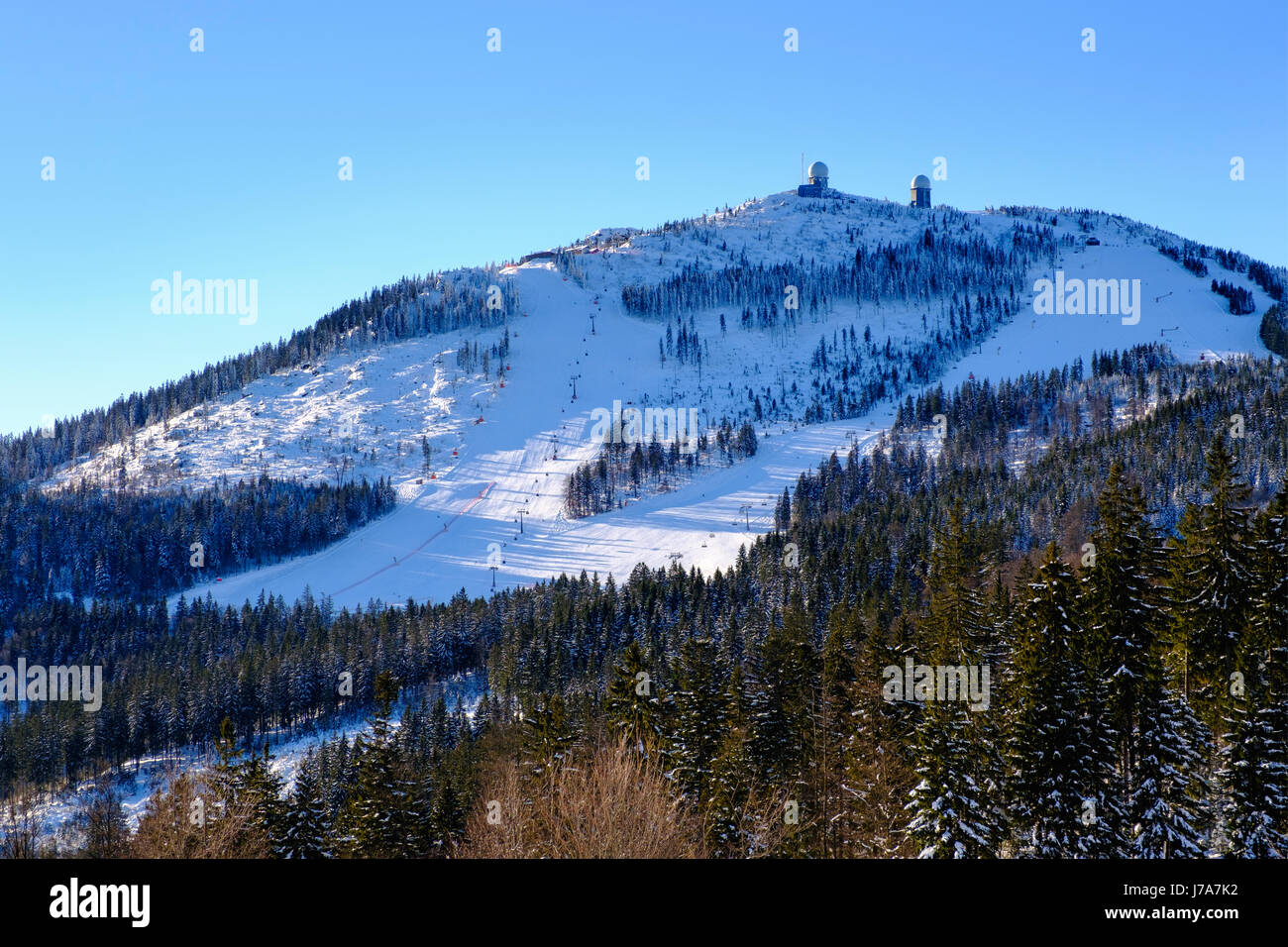 Skigebiet, Großer Arber, Naturpark Bayerischer Wald, Niederbayern, Bayern, Deutschland Foto Stock