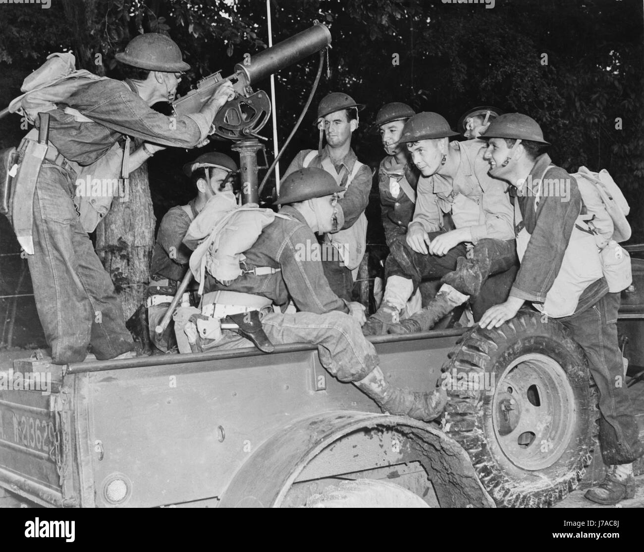 Truppe americane nel British West Indies impegnati in campo manovre, circa 1942. Foto Stock