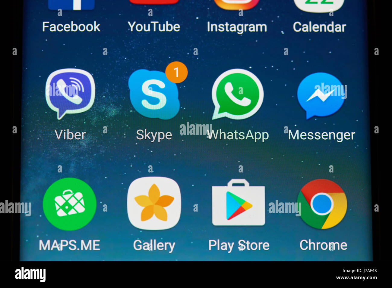 New york, Stati Uniti d'America - 22 Maggio 2017: le applicazioni del telefono mobile sullo schermo di close-up. Macro di androind schermata telefono con le applicazioni Foto Stock