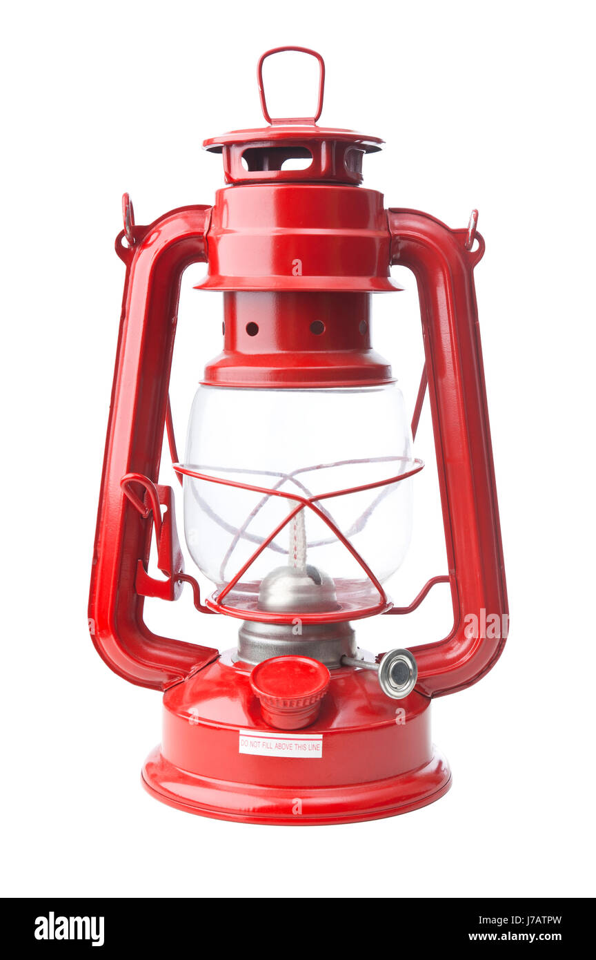 Isolato vintage antichi shiner lampada luce luminary olio di paraffina luce rossa Foto Stock