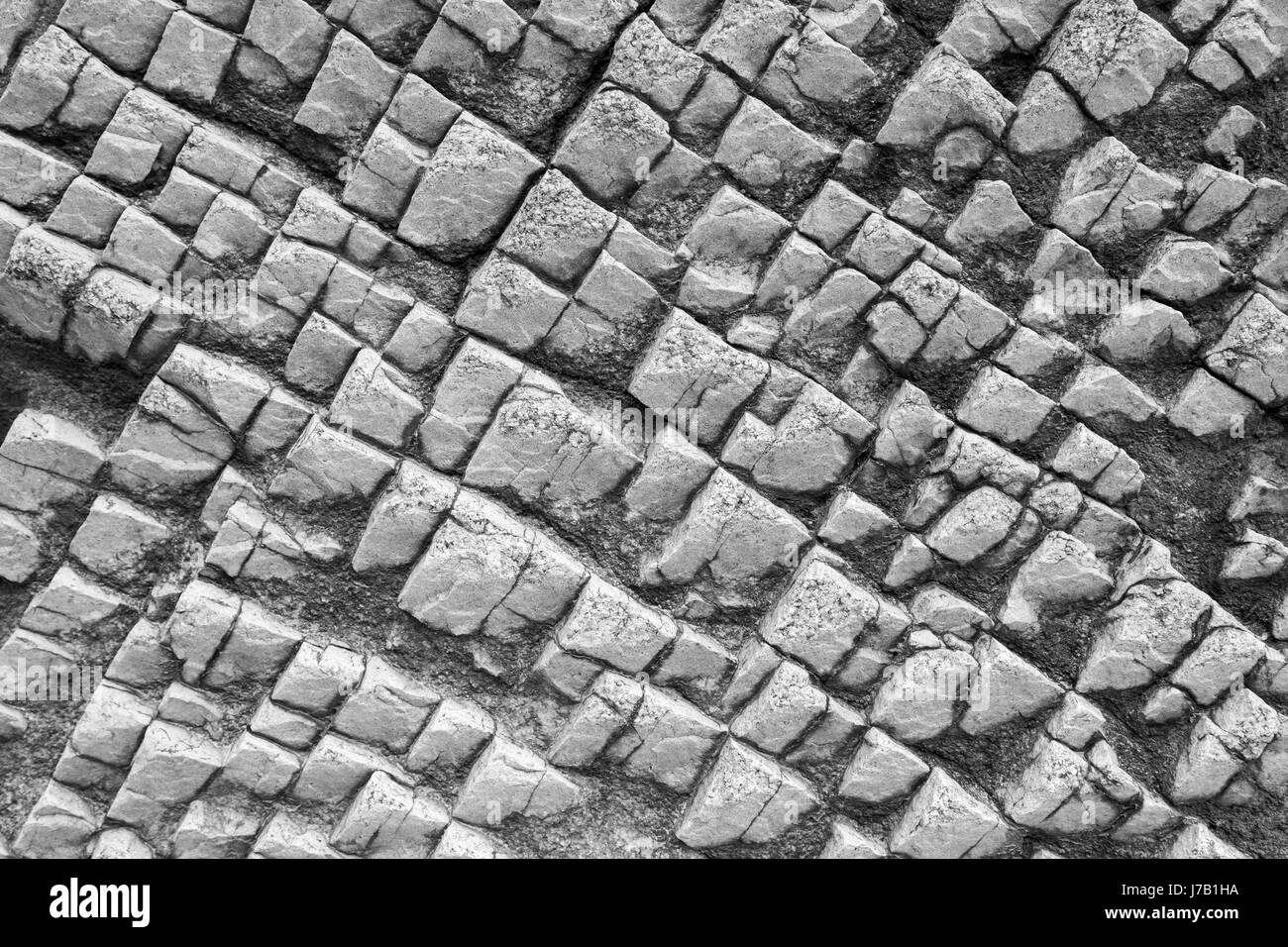Close-up di un bizzarro rock texture di superficie in bianco e nero. Foto Stock