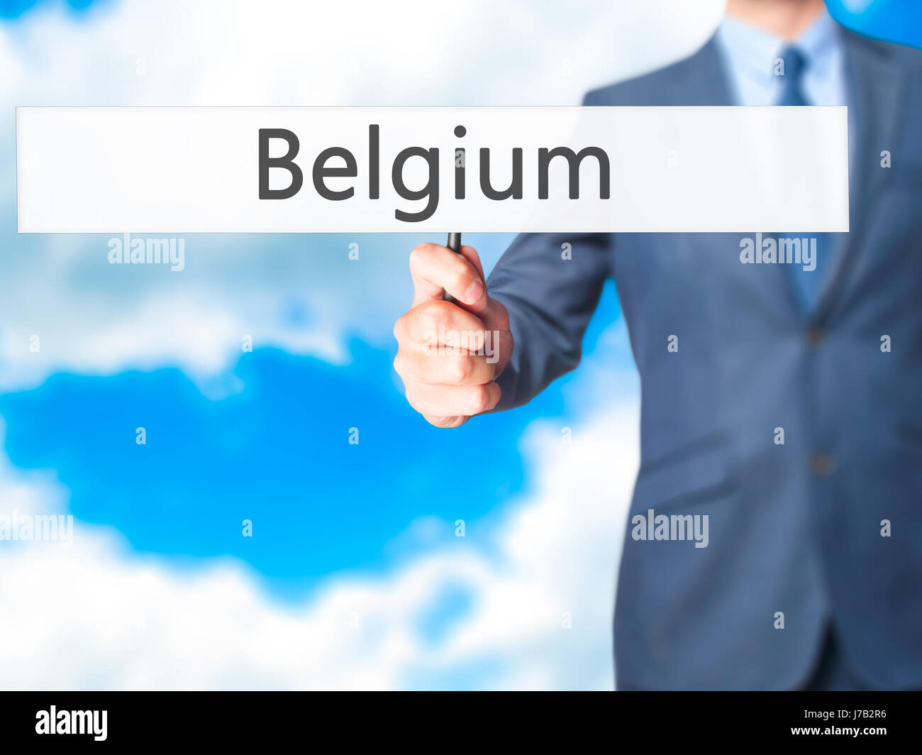 Belgio - Imprenditore mano azienda segno. Business, tecnologia internet concetto. Stock Photo Foto Stock