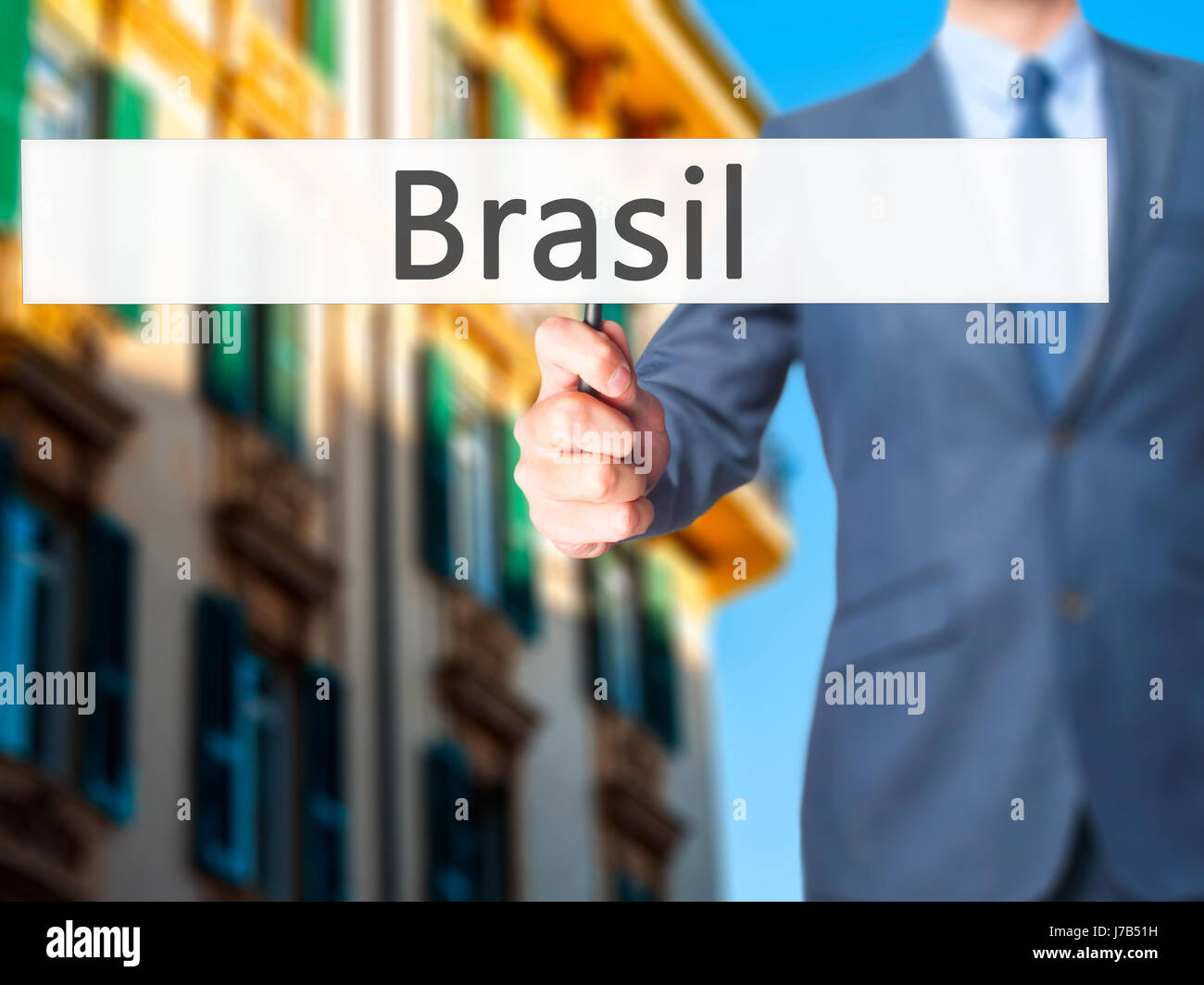 Brasil - Imprenditore mano azienda segno. Business, tecnologia internet concetto. Stock Photo Foto Stock