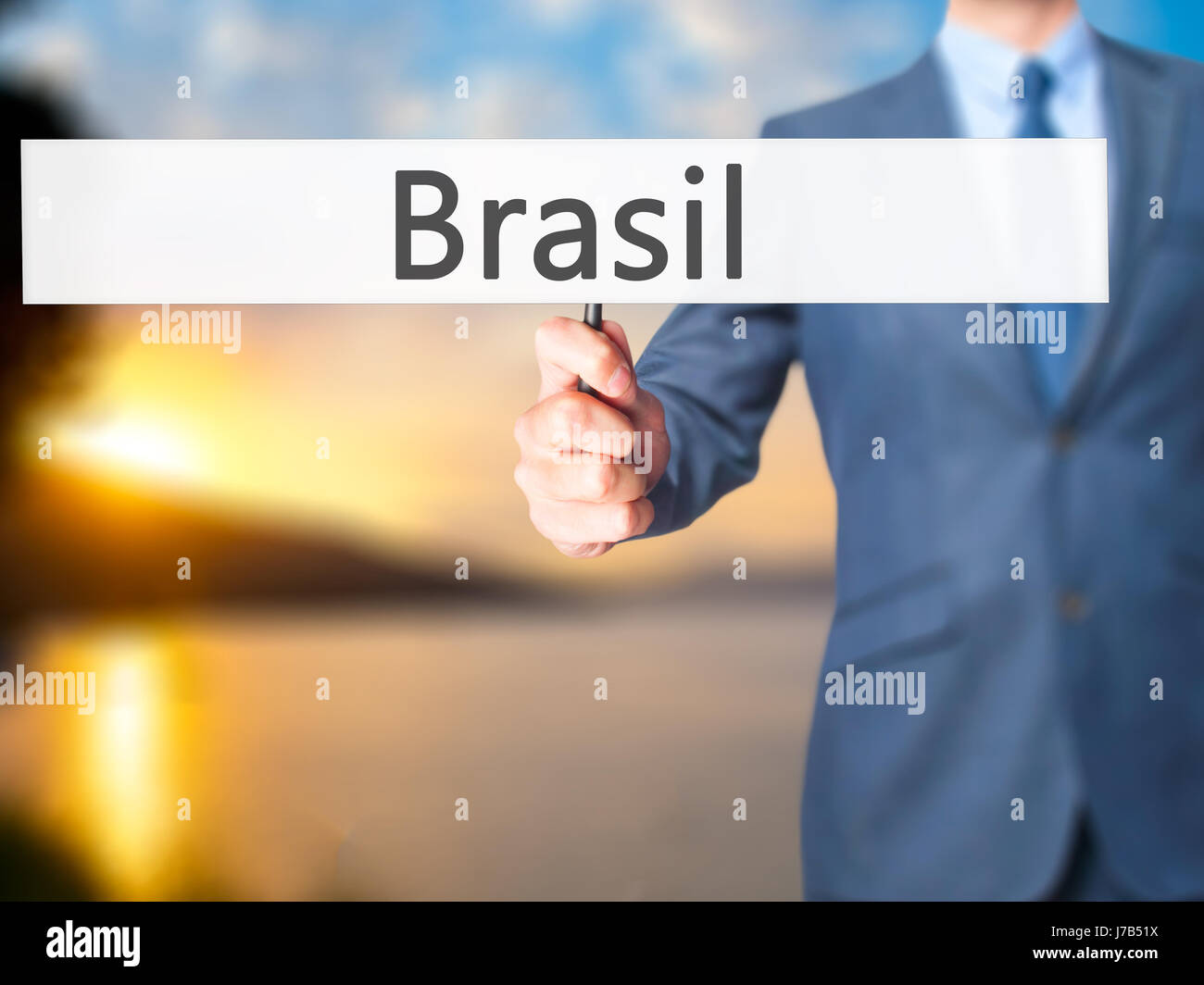 Brasil - Imprenditore mano azienda segno. Business, tecnologia internet concetto. Stock Photo Foto Stock