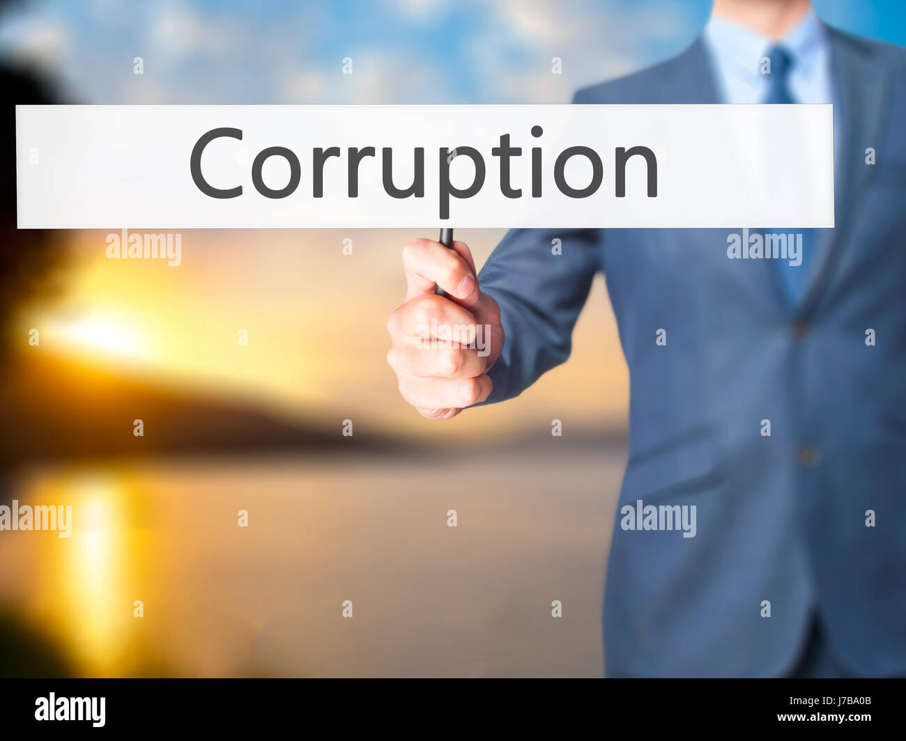 La corruzione - Business man mostra segno. Business, tecnologia internet concetto. Stock Photo Foto Stock