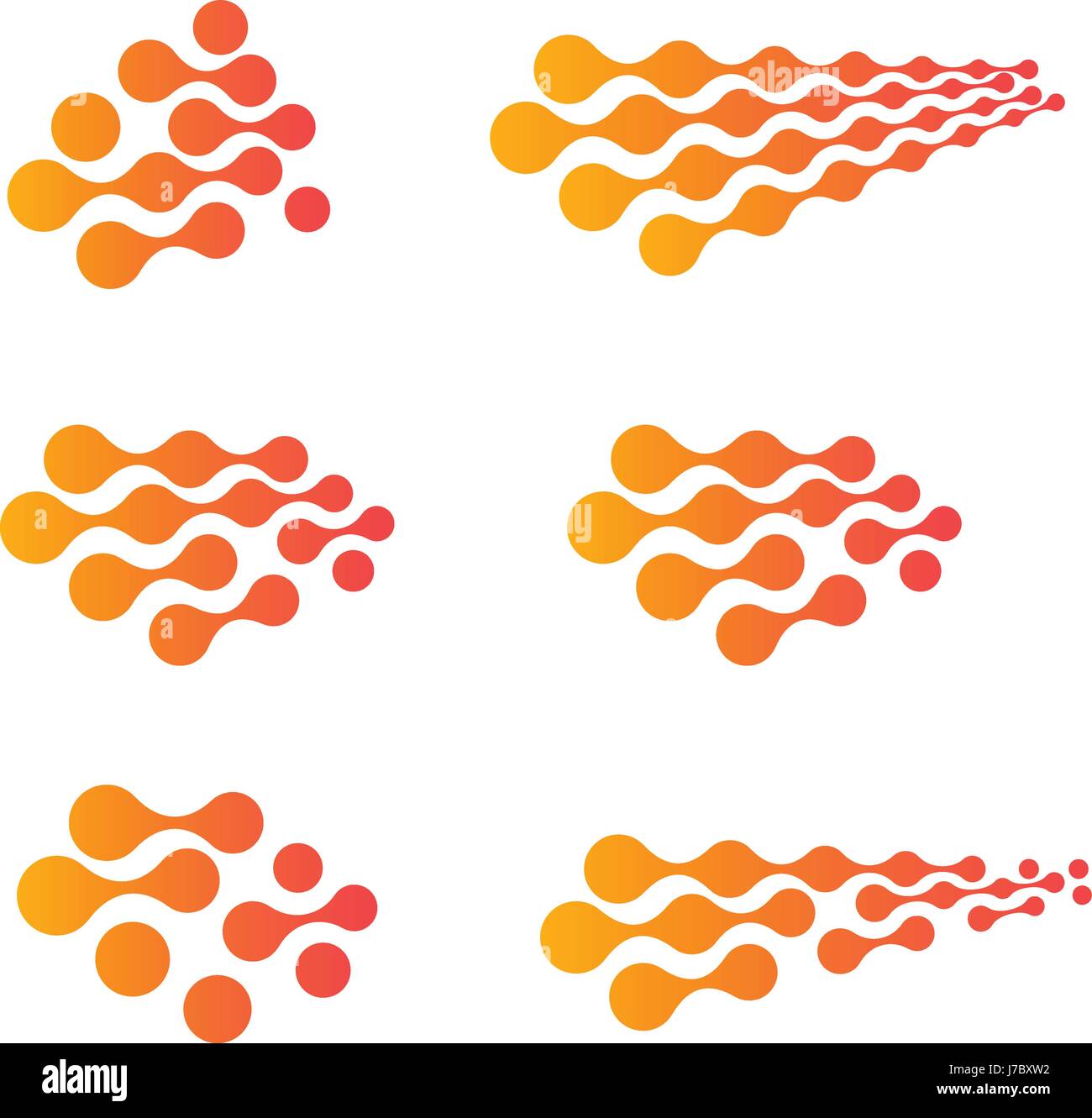 Abstract isolata arancione e rosa colore logo gradiente insieme di punti collegati, logotipo punteggiata raccolta su sfondo bianco illustrazione vettoriale Illustrazione Vettoriale