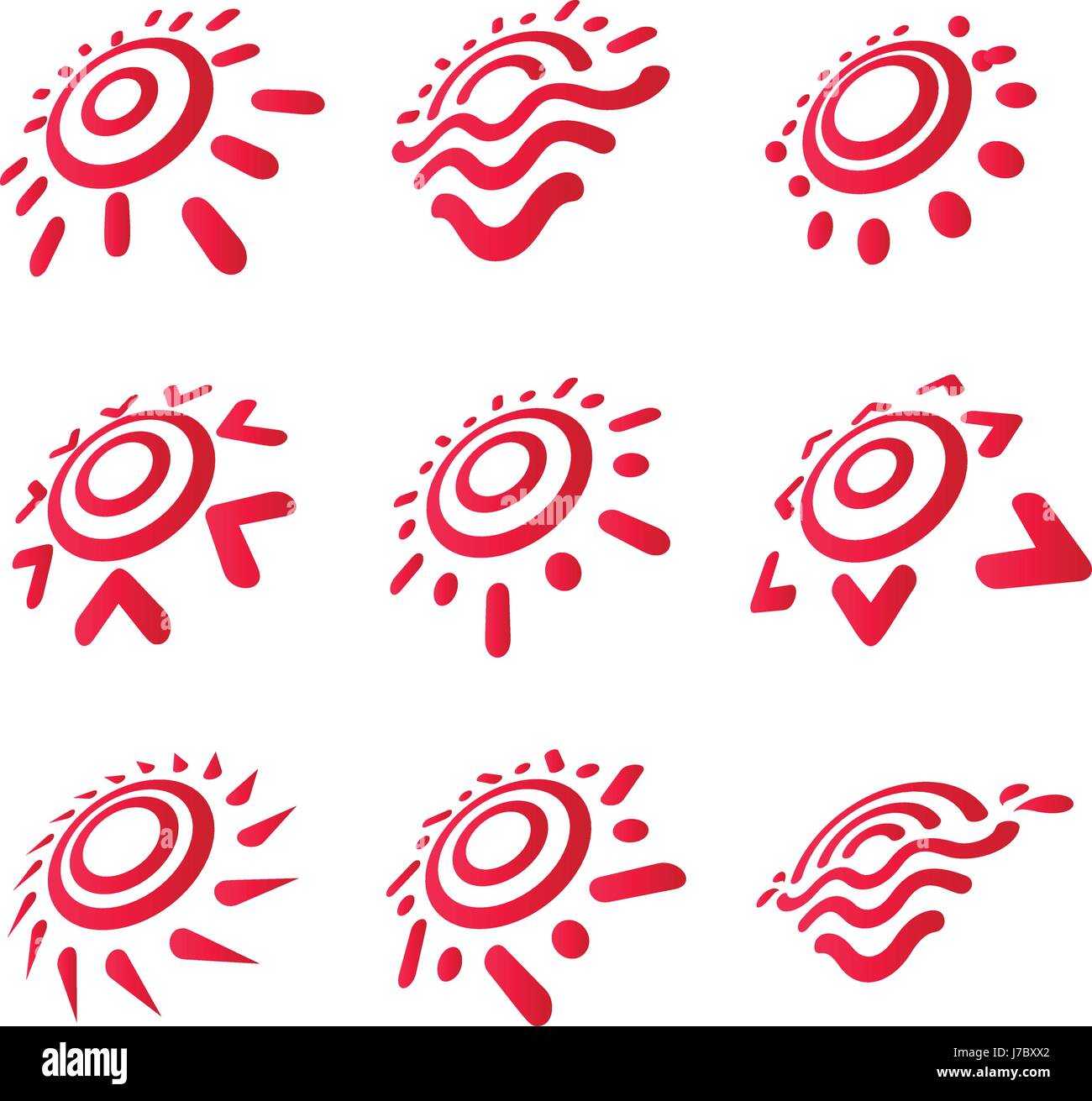 Abstract isolata forma tonda colore arancio set logo, sun logotipo collezione illustrazione vettoriale Illustrazione Vettoriale