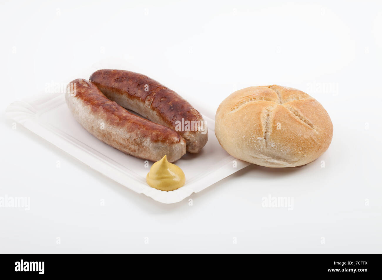 Mostarda di salsiccia un fast food roll kaiser thick ampia fat snack nutrition imbi Foto Stock