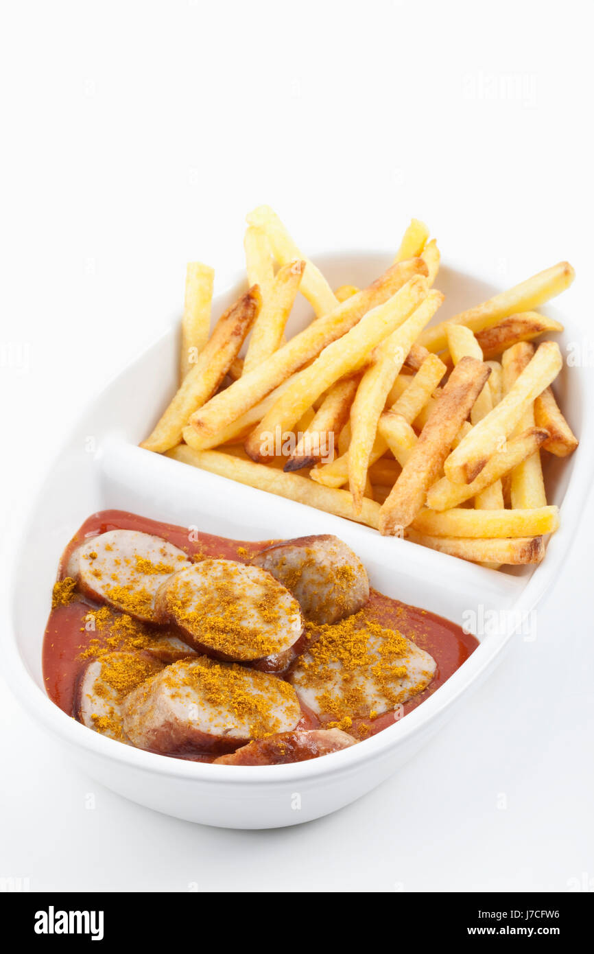 Salsiccia un fast food calorie di spessore ampia fat nutrizione insalubrious currywurst imbi Foto Stock