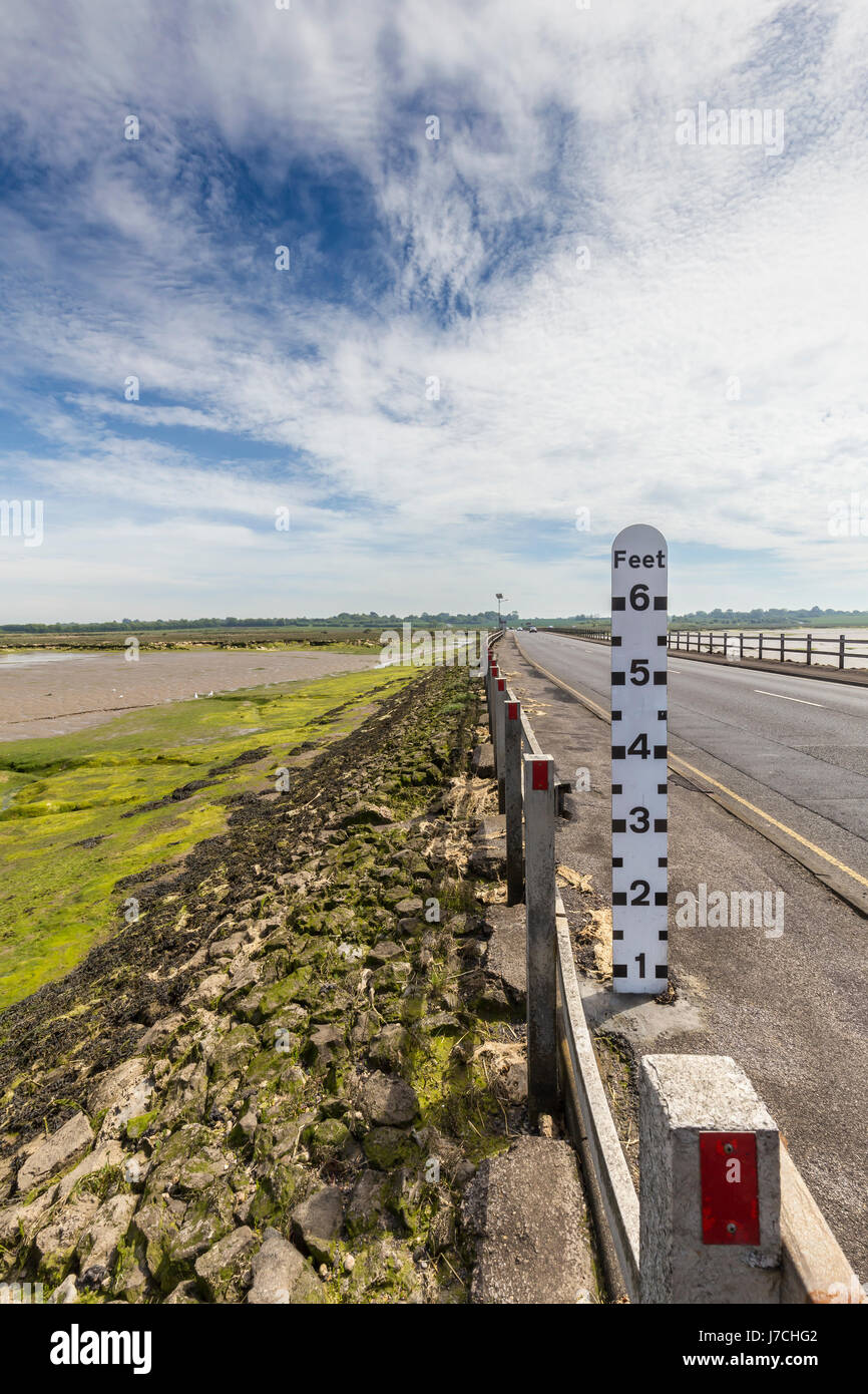 MERSEA CAUSEWAY a bassa marea. Il STROOD è l'unico accesso all'isola e inondazioni a marea alta rendendo impraticabile. Foto Stock