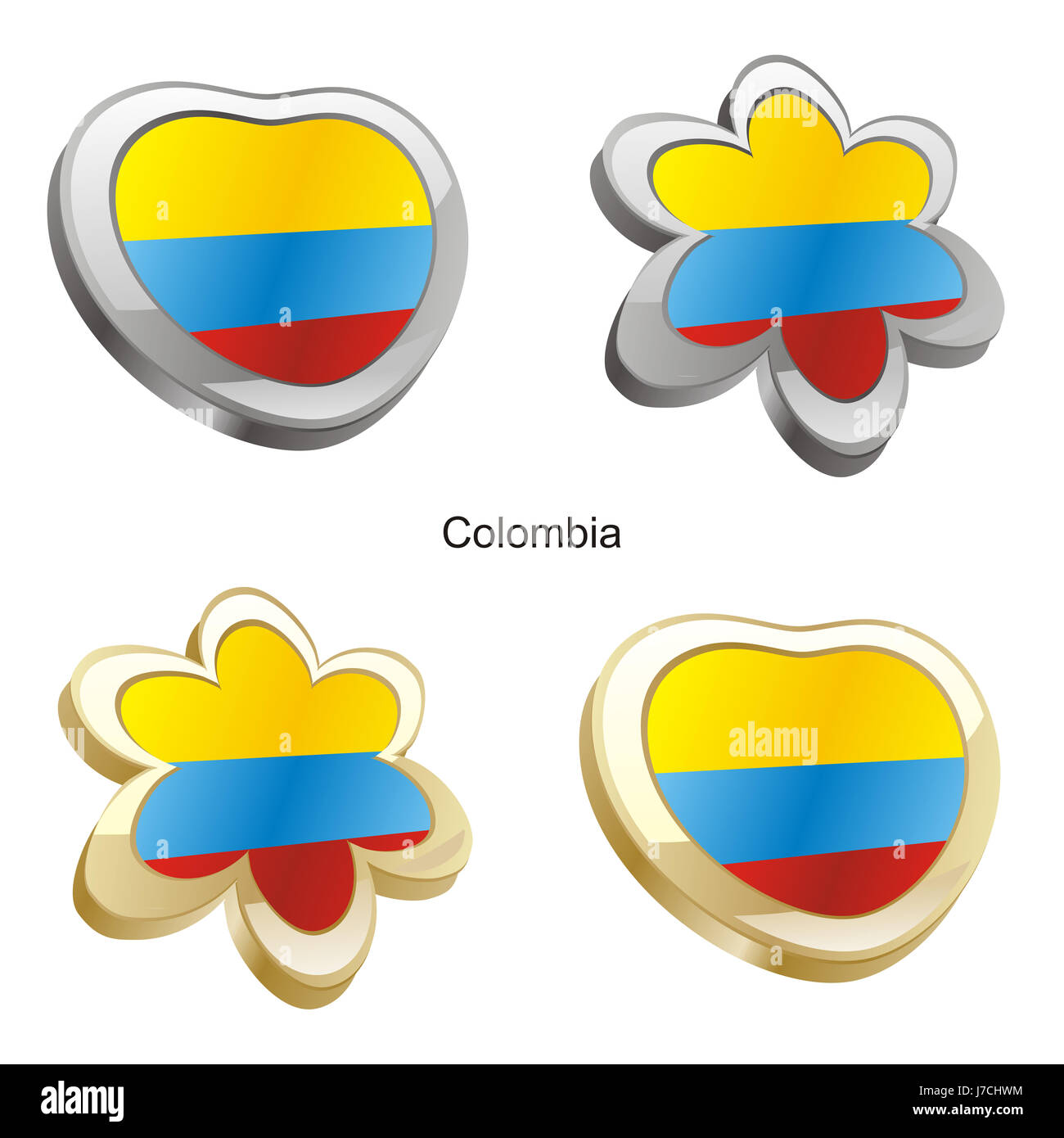 Piante e fiori illustrazione bandiera colombia cuore viaggio emblema del colore di piante e fiori Foto Stock