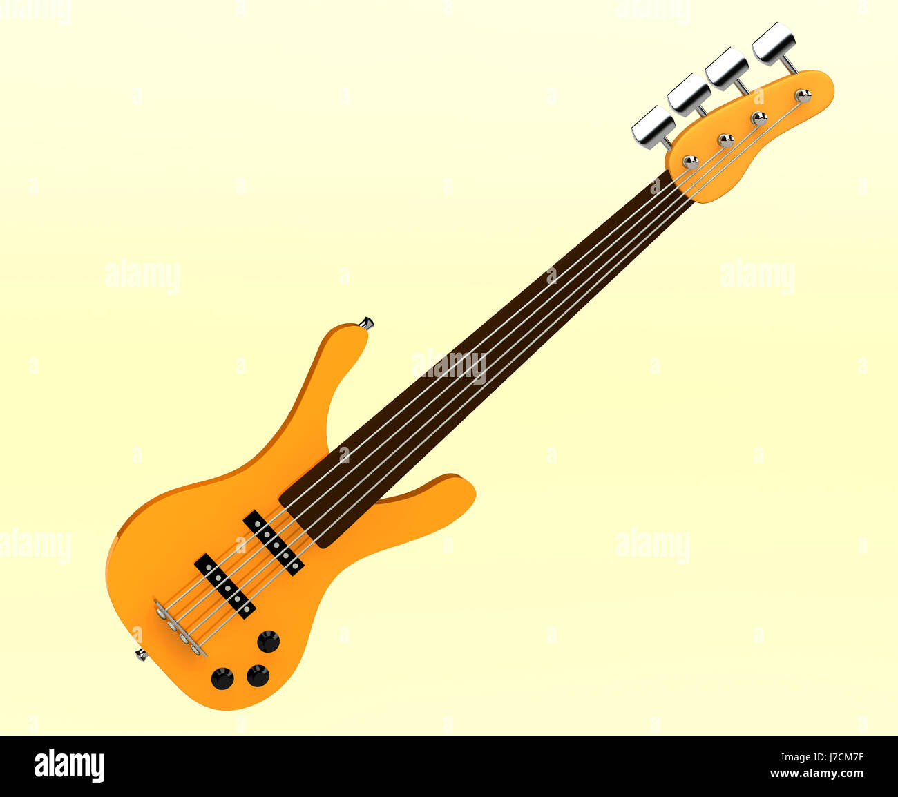 Isolato chitarra basso basso giallo musica suono gioco tornei giocando Foto Stock