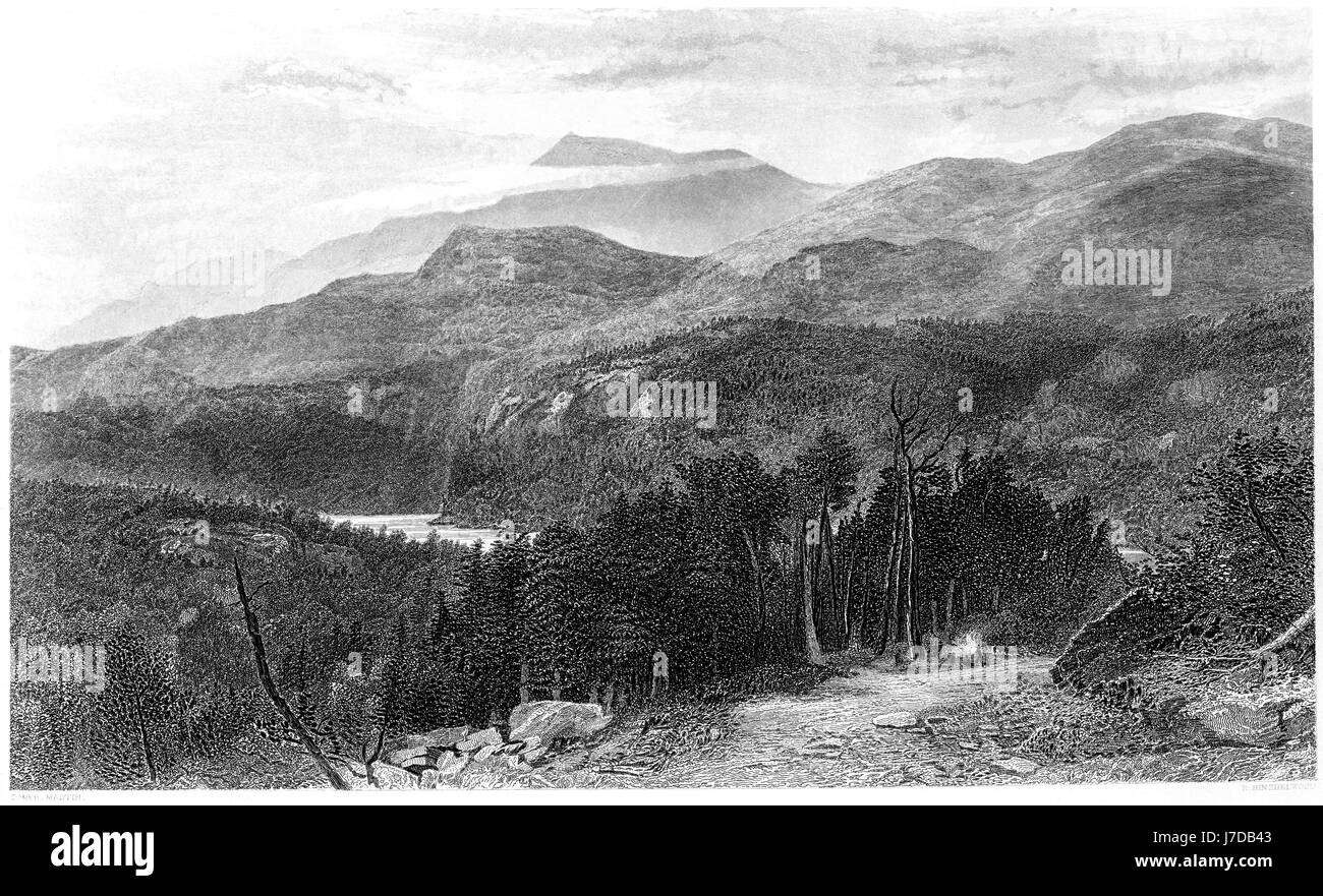Una incisione delle Smoky Mountains, North Carolina scansionati ad alta risoluzione da un libro stampato nel 1872. Ritiene copyright free. Foto Stock