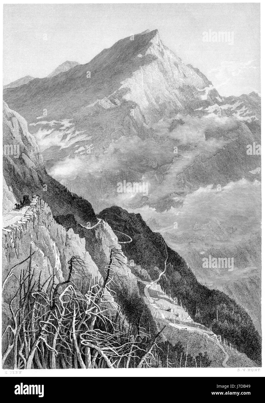 Una incisione il Mount Washington Road (Montagne Bianche) scansionati ad alta risoluzione da un libro stampato nel 1872. Ritiene copyright free. Foto Stock