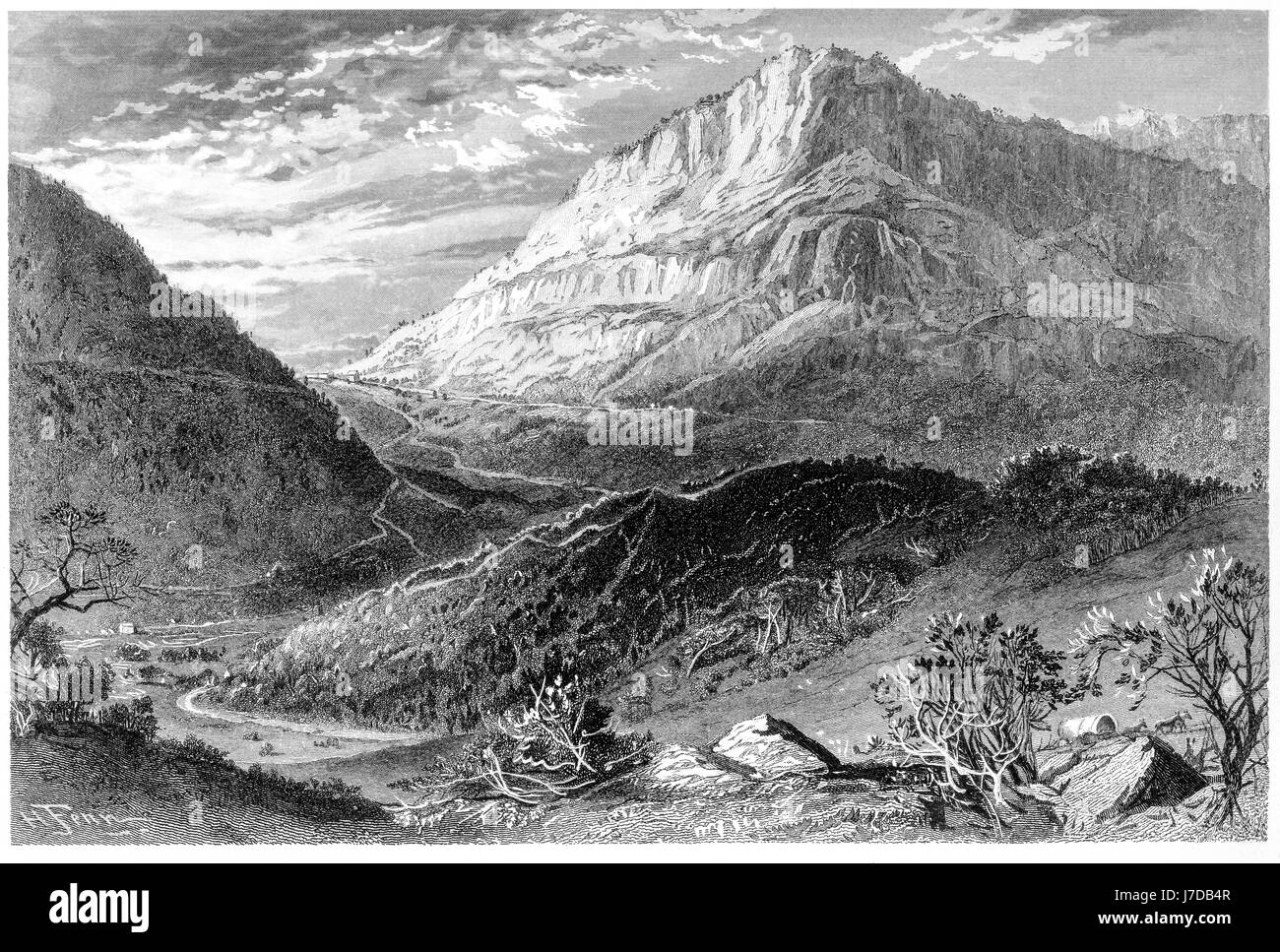 Una incisione del Cumberland Gap scansionati ad alta risoluzione da un libro stampato nel 1872. Ritiene copyright free. Foto Stock