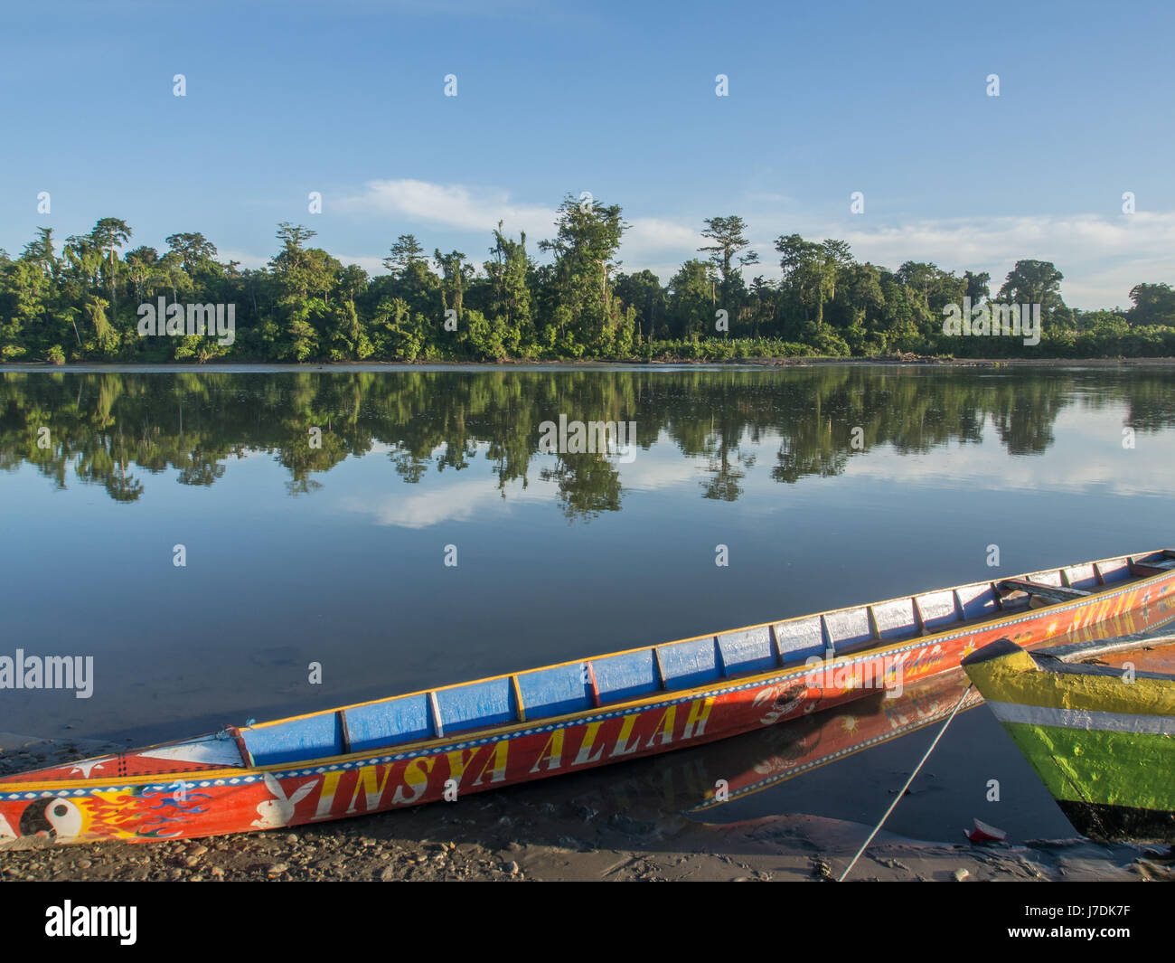 Brazzà fiume che scorre attraverso la foresta di pioggia della giungla indonesiana in Papua Foto Stock