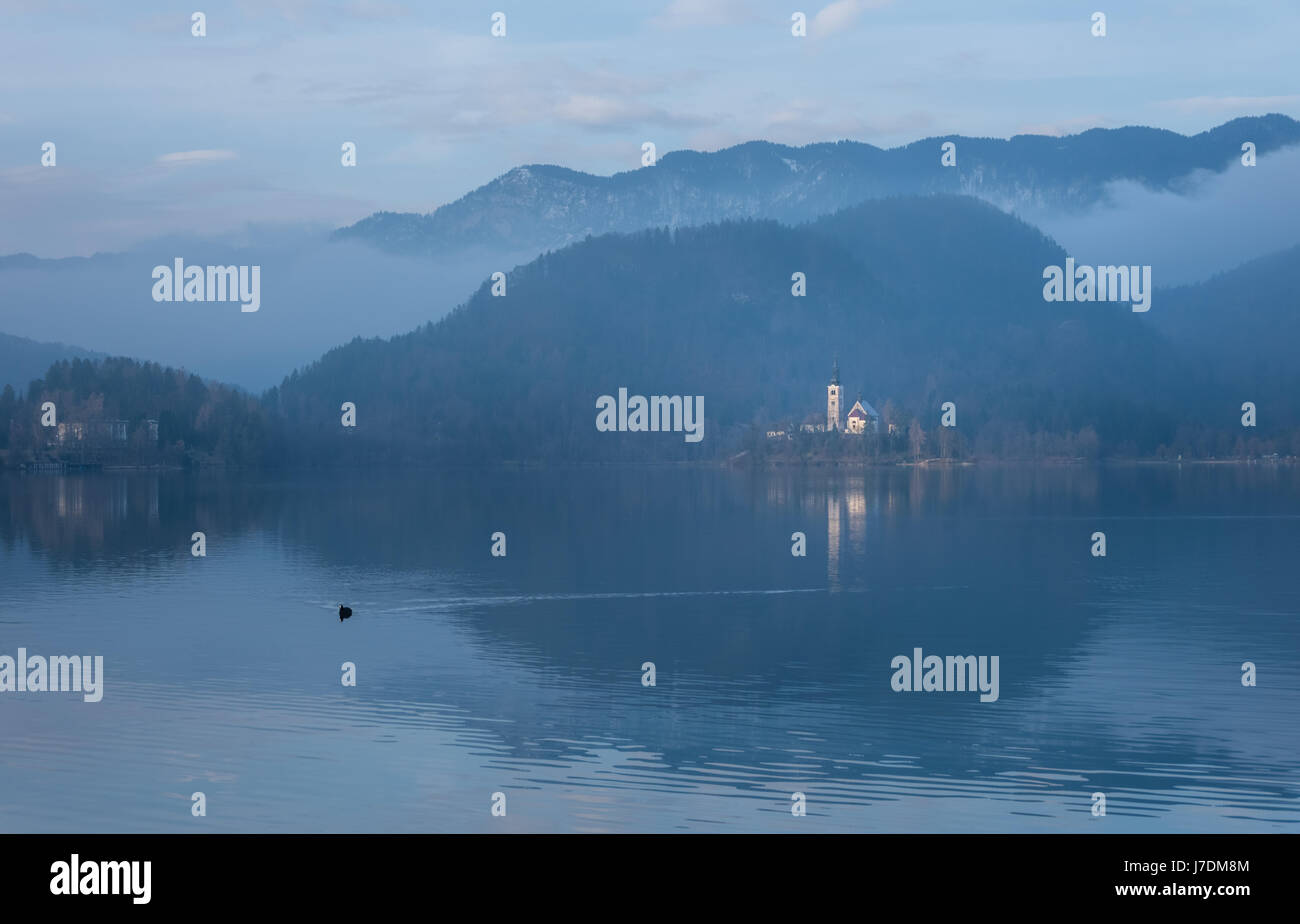 Mattina dal lago di Bled Foto Stock