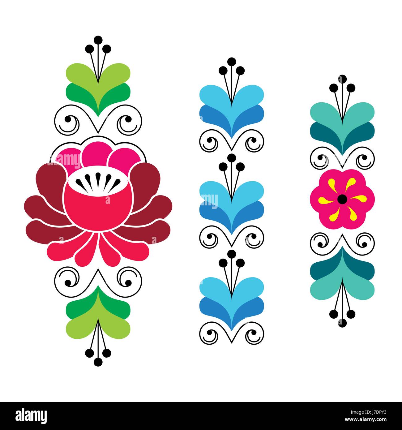 Folk russo modello di arte floreale - lunghe strisce Illustrazione Vettoriale