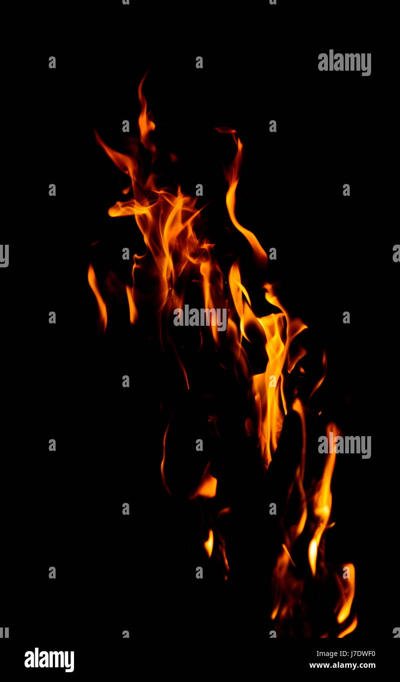 Vigili del fuoco di fiamma su sfondo nero Foto Stock