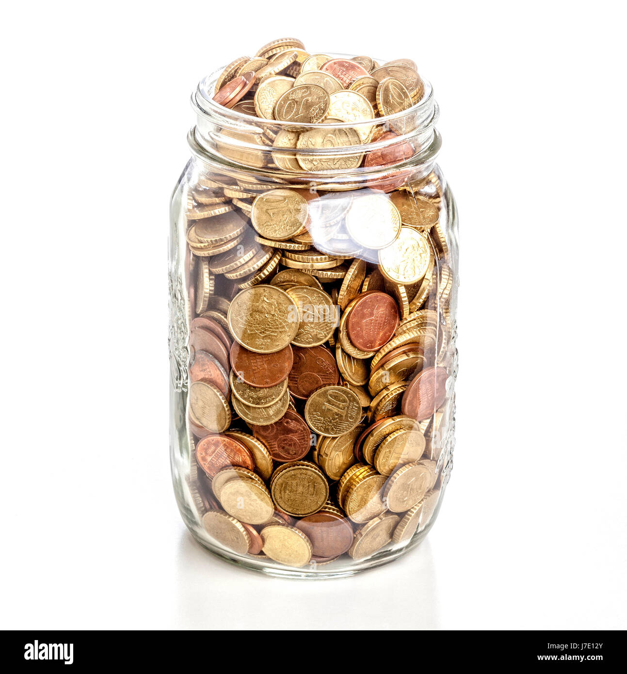 Le monete euro nel classico vasetto di vetro salva concept Foto Stock