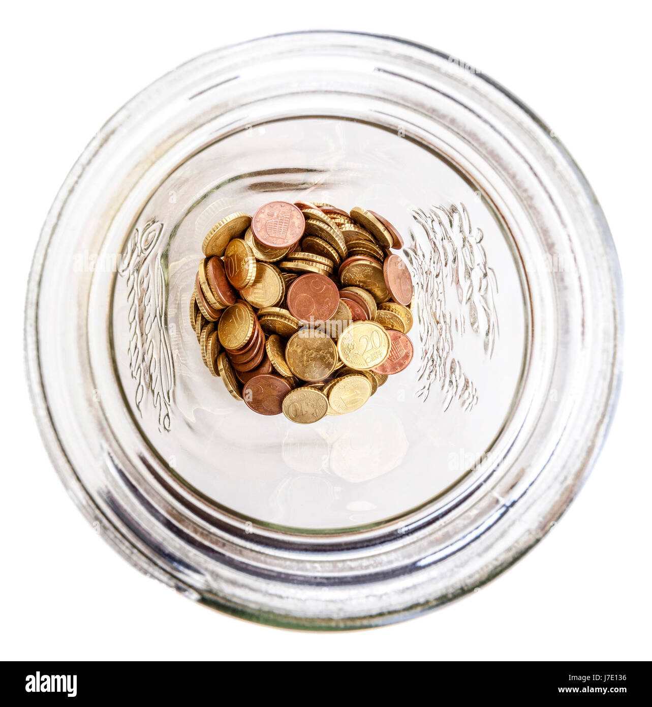Le monete euro nel classico vasetto di vetro salva concept Foto Stock