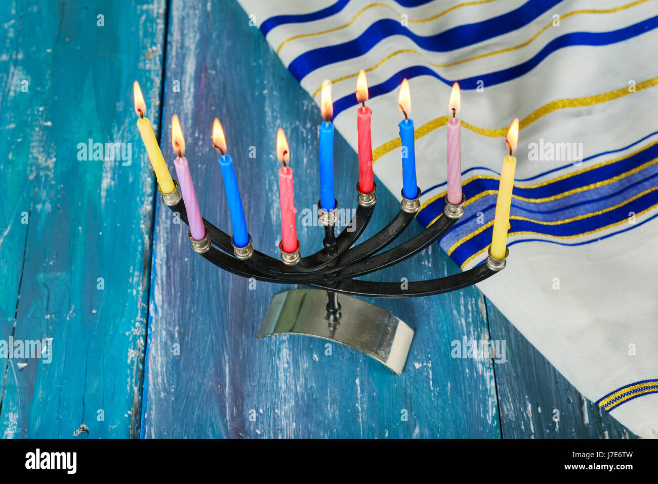 Festa ebraica Hanukkah Stella di Davide Hanukkah menorah Foto Stock