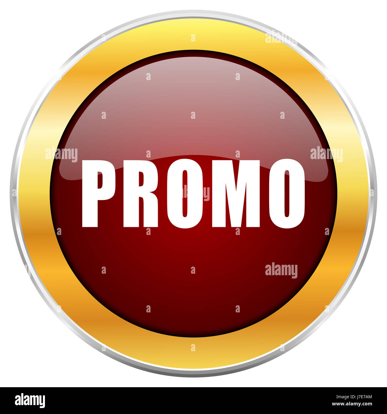 Promo rosso icona web con bordo dorato isolati su sfondo bianco. Round pulsante lucida. Foto Stock