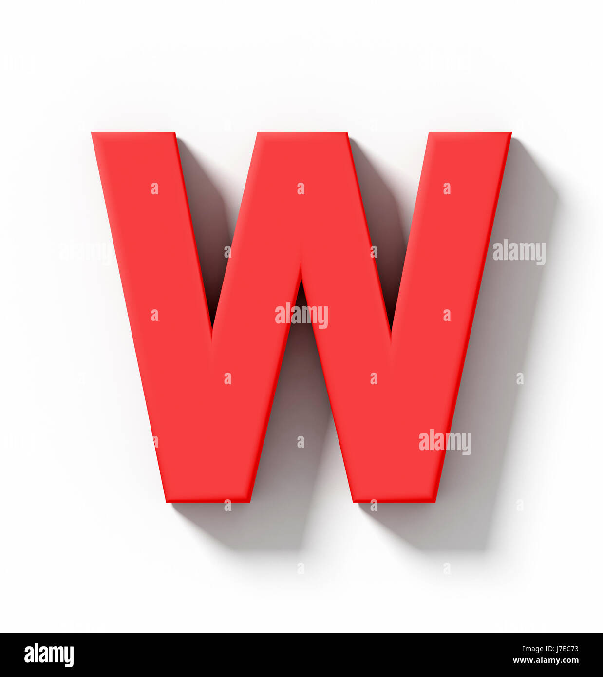 Lettera W 3D isolato rosso su bianco con ombra - proiezione ortogonale - 3d rendering Foto Stock