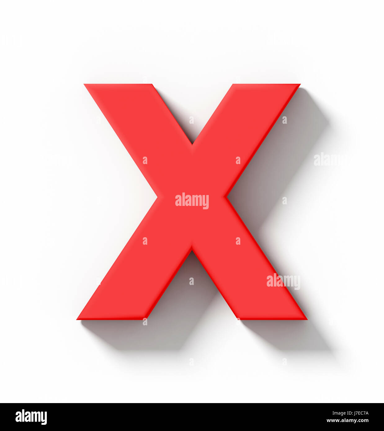 Lettera X 3D isolato rosso su bianco con ombra - proiezione ortogonale - 3d rendering Foto Stock