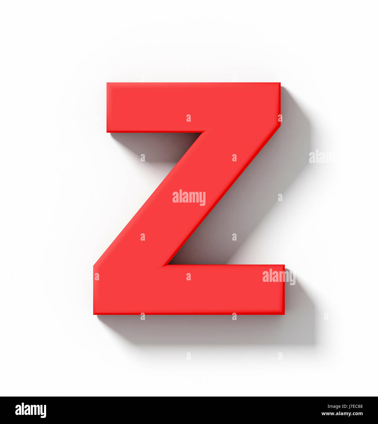 Lettera Z 3D isolato rosso su bianco con ombra - proiezione ortogonale - 3d rendering Foto Stock