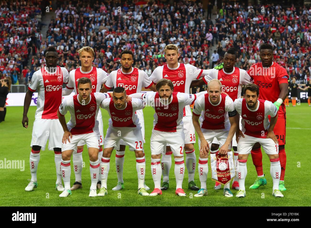Stoccolma, Svezia. Xxiv Maggio, 2017. Ajax Amsterdam che iniziano i giocatori posano per le foto prima della UEFA Europa League match finale tra Manchester United e Ajax Amsterdam presso gli amici Arena di Stoccolma, Svezia, 24 maggio, 2017. Il Manchester United rivendicato il titolo sconfiggendo Ajax Amsterdam 2-0. Credito: Gong Bing/Xinhua/Alamy Live News Foto Stock