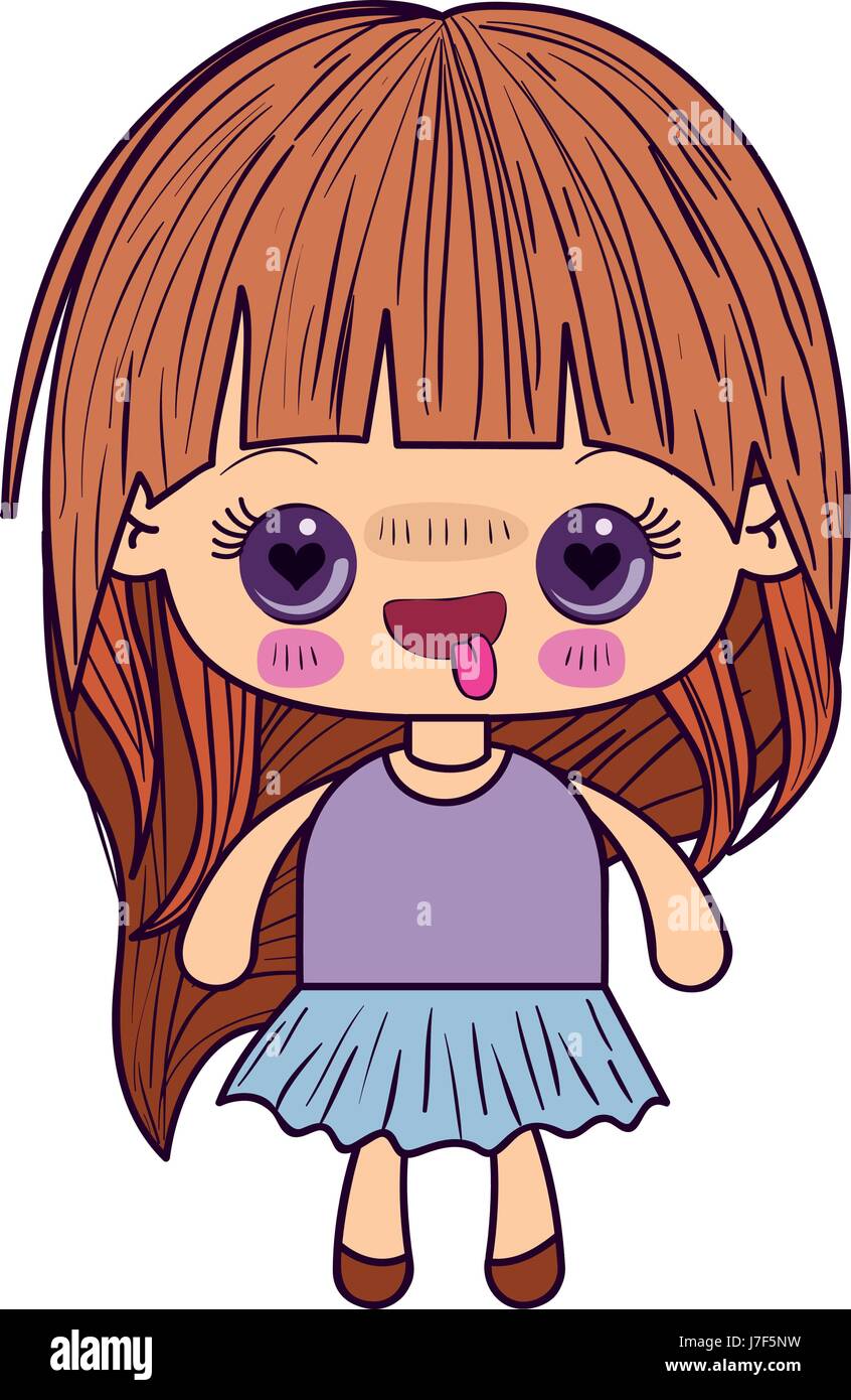 Silhouette colorato di kawaii piccola ragazza con i capelli lunghi e  l'espressione del viso innamorato Immagine e Vettoriale - Alamy