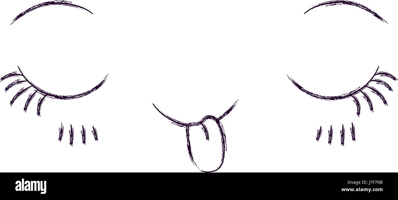 Monocromatico silhouette sfocata di espressione del viso kawaii flirt Illustrazione Vettoriale