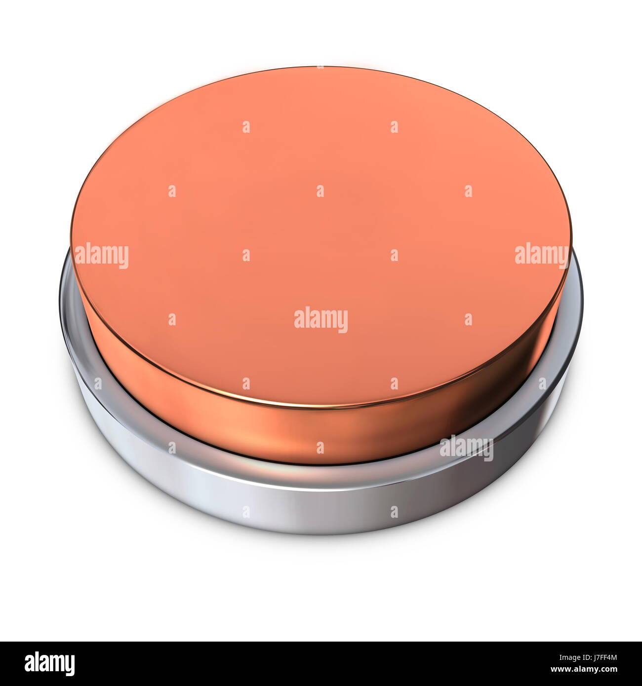 Brillante lucido il rame del pulsante di bronzo metallico cilindrico anello rotondo isolato Foto Stock