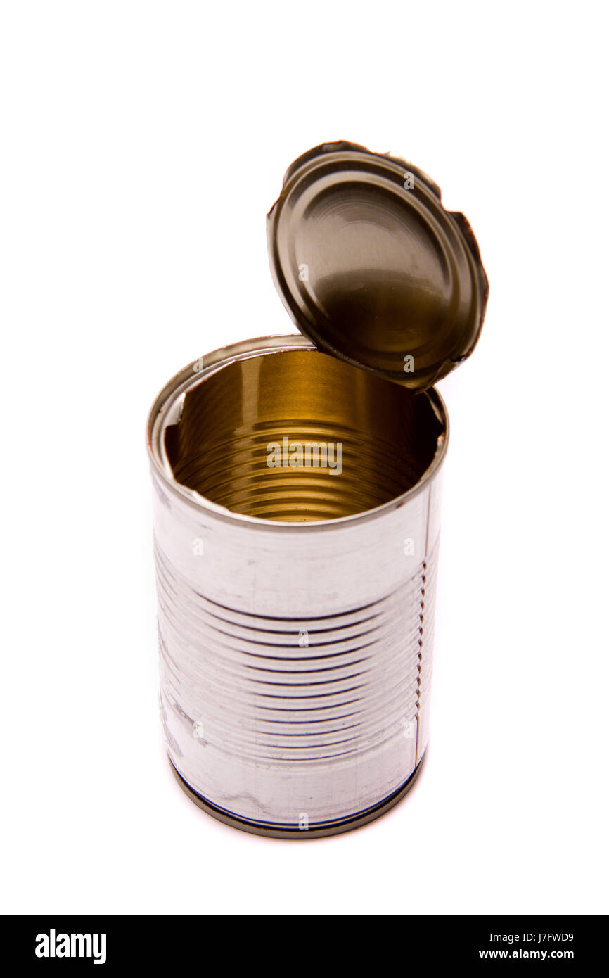 Isolate il contenitore stagno vuoto può contenitori alimentari cilindro  aliment oggetto macro Foto stock - Alamy