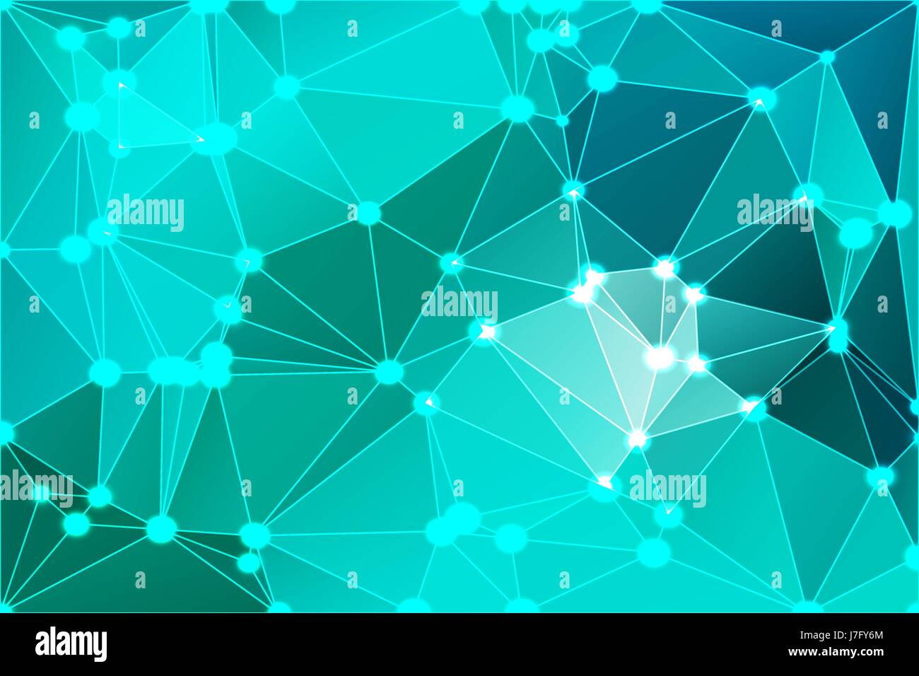 Verde Turchese bassa astratta geometrica poly lo sfondo con il triangolo bianco maglia e luci sfocati. Illustrazione Vettoriale