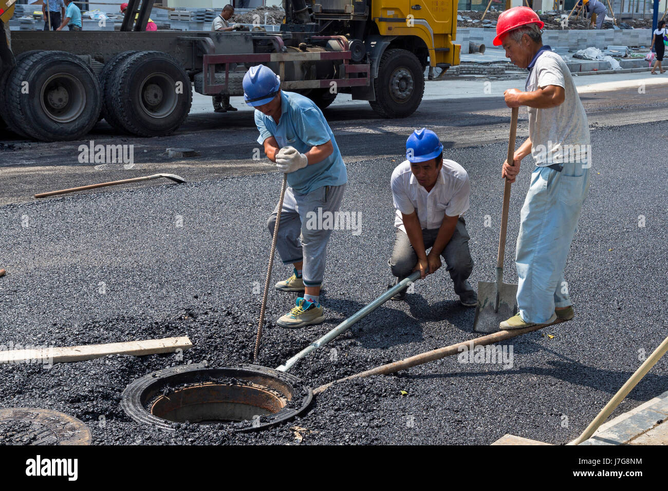 La costruzione di strade, Shanghai, Cina Foto Stock