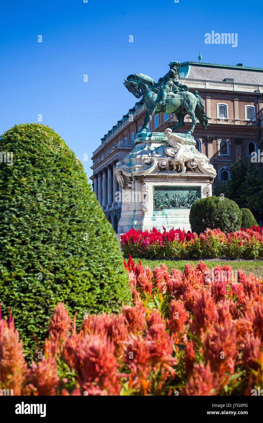 La statua del Principe Eugenio di Savoia di fronte al Castello di Buda, Nudapest, Ungheria Foto Stock