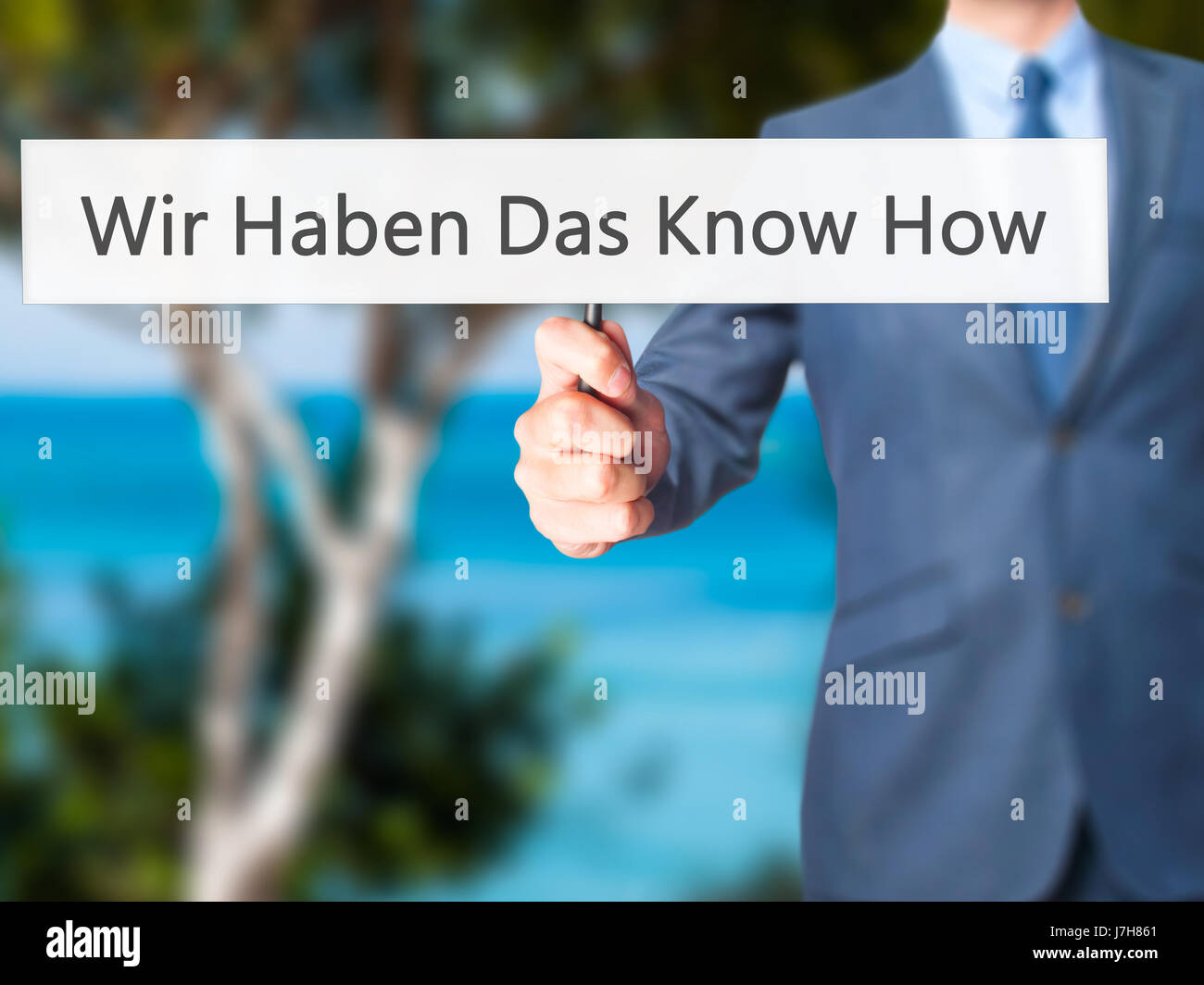 Wir haben Das Know How! (Abbiamo il know-how in tedesco) - Imprenditore mano azienda segno. Business, tecnologia internet concetto. Stock Photo Foto Stock