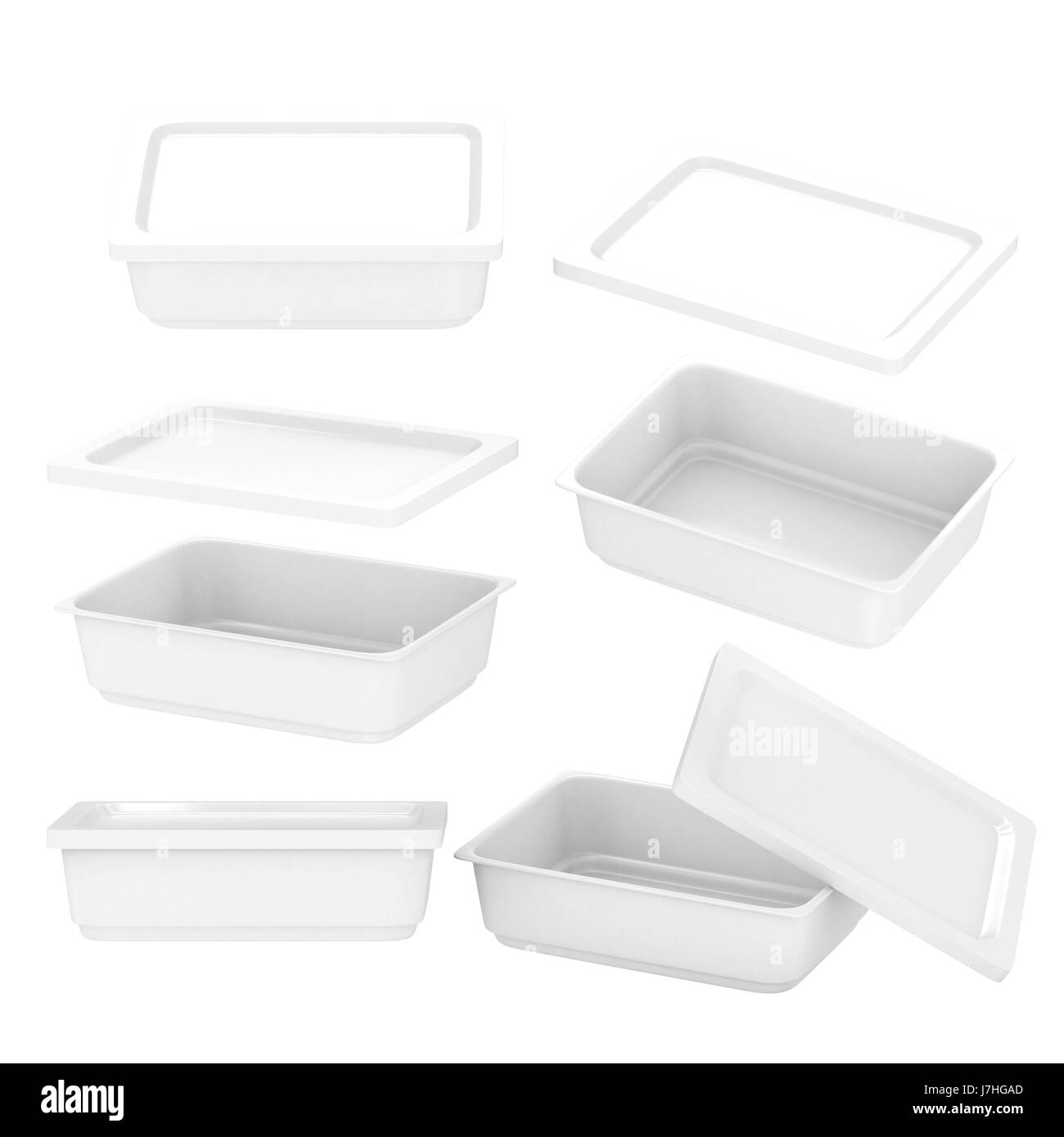 Rettangolo bianco contenitore in plastica per la produzione di alimenti come i cibi freschi, convenience food o alimenti congelati. Modello per la progettazione o illustrazioni, clippin Foto Stock