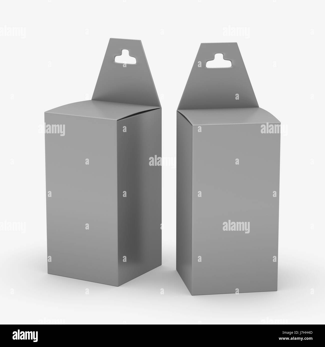 Rettangolo argento box carta imballaggio con appendiabiti, percorso di clipping incluso. Pacchetto di modelli per la varietà prodotto come cartuccia di inchiostro elettronico o stat Foto Stock